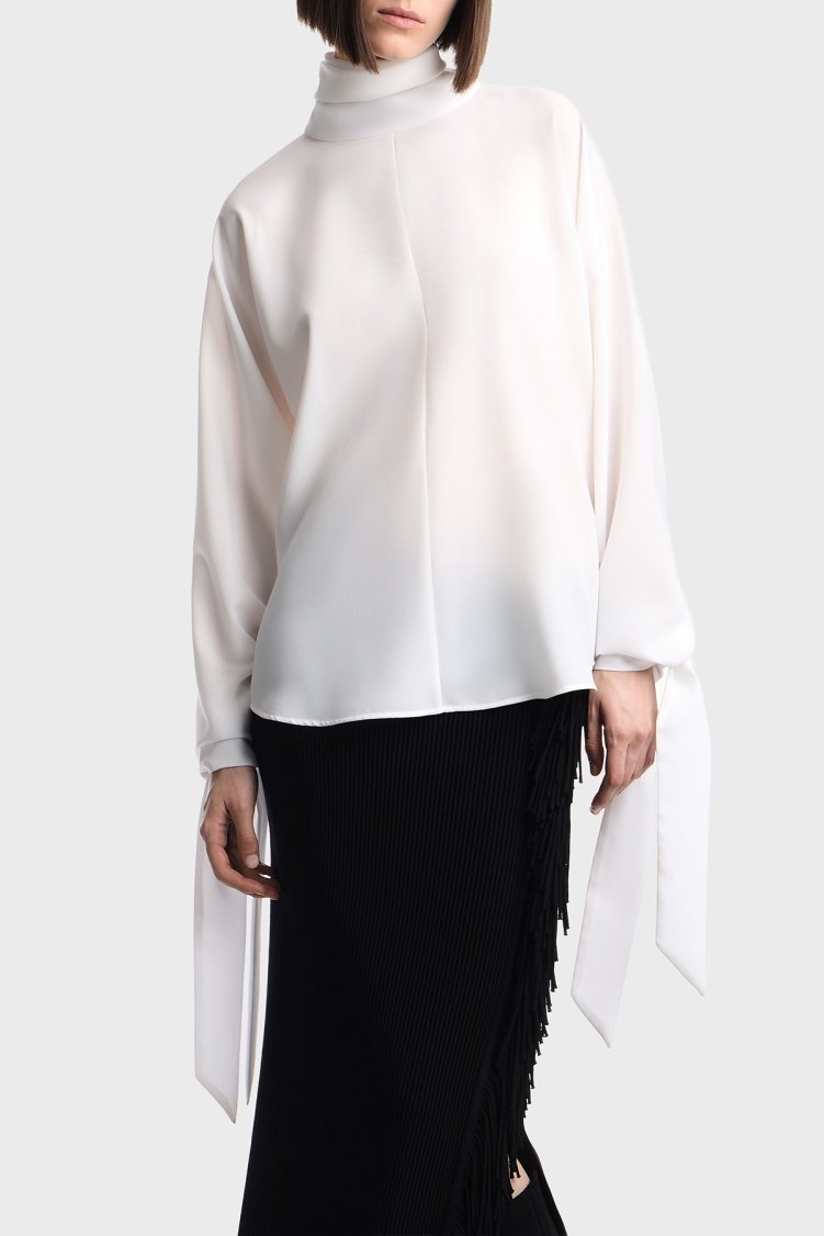 Emporio Armani Yüksek Yakalı Kadın Bluz EW002879 AF12696 U0006 Beyaz - Emporio Armani