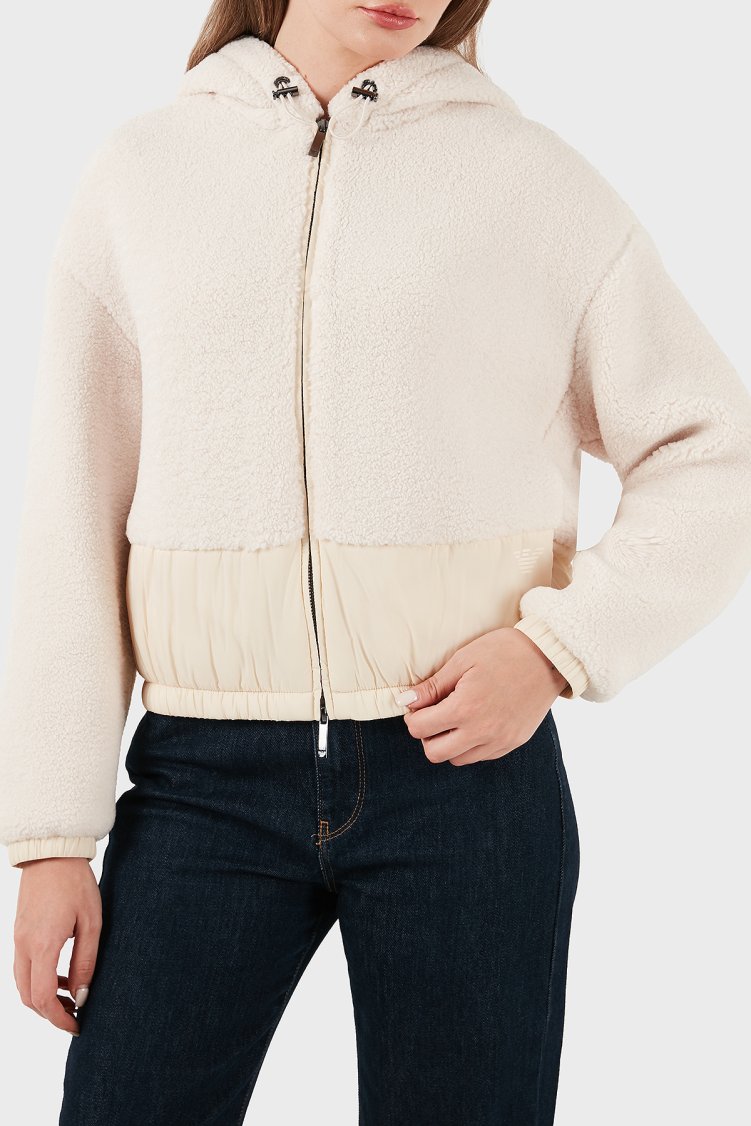Emporio Armani Yumuşak Dokulu Regular Fit Kapüşonlu Kadın Mont EW001371 AF16465 U1144 EKRU - Emporio Armani