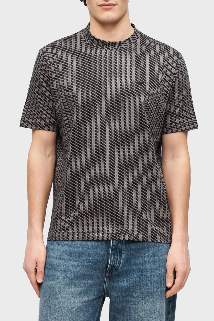 Emporio Armani Yün Karışımlı Kaşmir Örme Detaylı Regular Fit Erkek T Shirt EM005546 AF25181 FB099 LACİVERT-BEJ - Emporio Armani