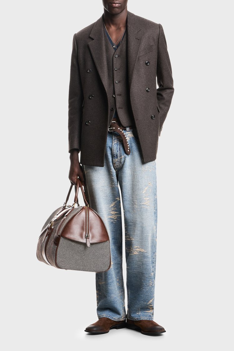 Emporio Armani Yün Karışımlı Kruvaze Blazer Erkek Ceket EM007439 TE23205 O6005 Koyu kahve - Emporio Armani