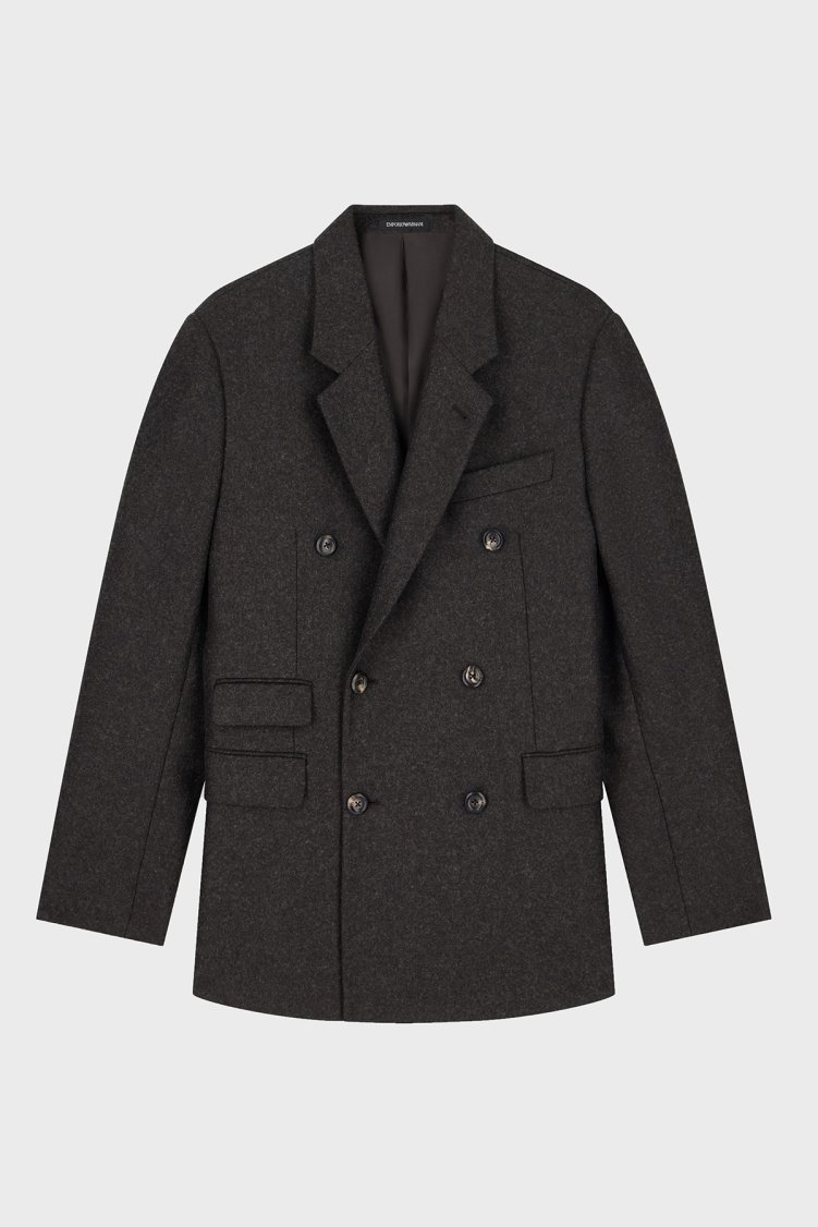Emporio Armani Yün Karışımlı Kruvaze Blazer Erkek Ceket EM007439 TE23205 O6005 Koyu kahve - Emporio Armani (1)