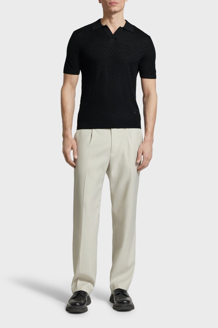Emporio Armani Yün Karışımlı Regular Fit Polo Yaka Kısa Kollu Erkek Kazak EM004307 AF24573 UC001 SİYAH - Emporio Armani (1)