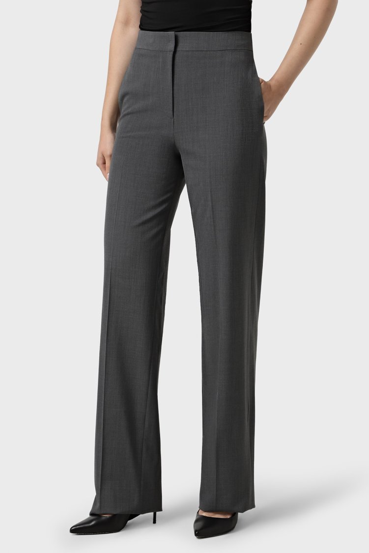 Emporio Armani Yün Karışımlı Regular Fit Yüksek Bel Geniş Paça Bayan Pantolon EW002046 TE15608 O8002 AÇIK GRİ MELANJ - Emporio Armani