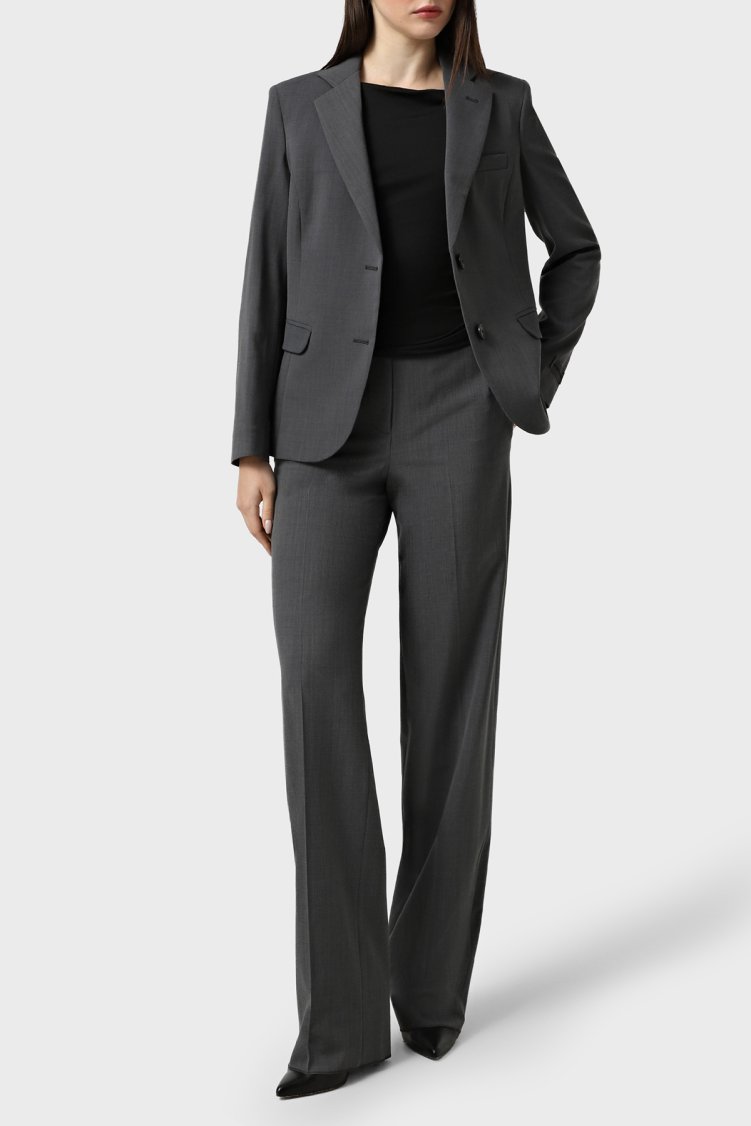 Emporio Armani Yün Karışımlı Regular Fit Yüksek Bel Geniş Paça Bayan Pantolon EW002046 TE15608 O8002 AÇIK GRİ MELANJ - Emporio Armani (1)