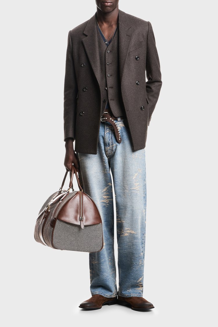Emporio Armani Yün Karışımlı V Yaka Astarlı Erkek Yelek EM007438 TE23205 O6005 Koyu kahve - Emporio Armani
