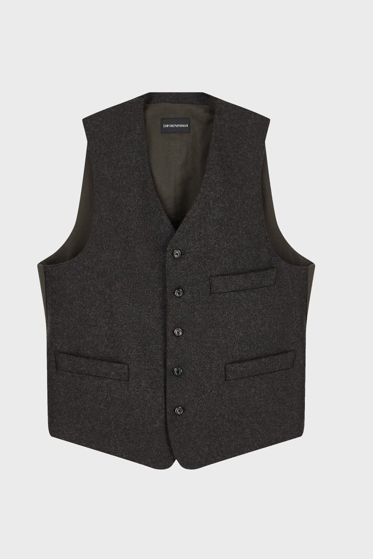 Emporio Armani Yün Karışımlı V Yaka Astarlı Erkek Yelek EM007438 TE23205 O6005 Koyu kahve - Emporio Armani (1)