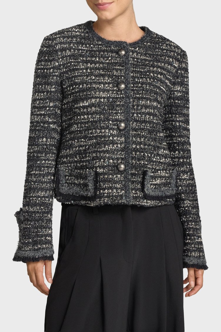 Emporio Armani Yün Karışımlı Yuvarlak Yaka Kadın Ceket EW004236 AF24396 FC366 Gri melanj - Emporio Armani
