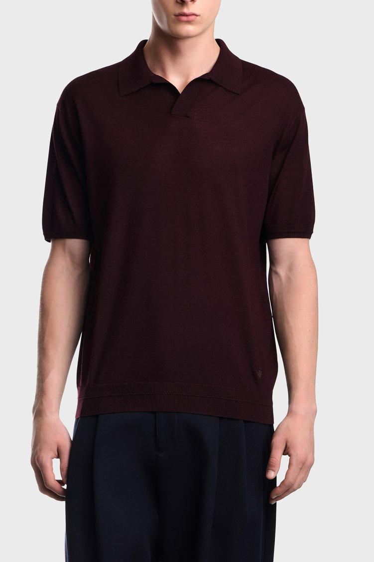 Emporio Armani Yün ve İpek Karışımlı Kısa Kollu Erkek Polo EM006444 AF29802 UA331 Bordo - Emporio Armani