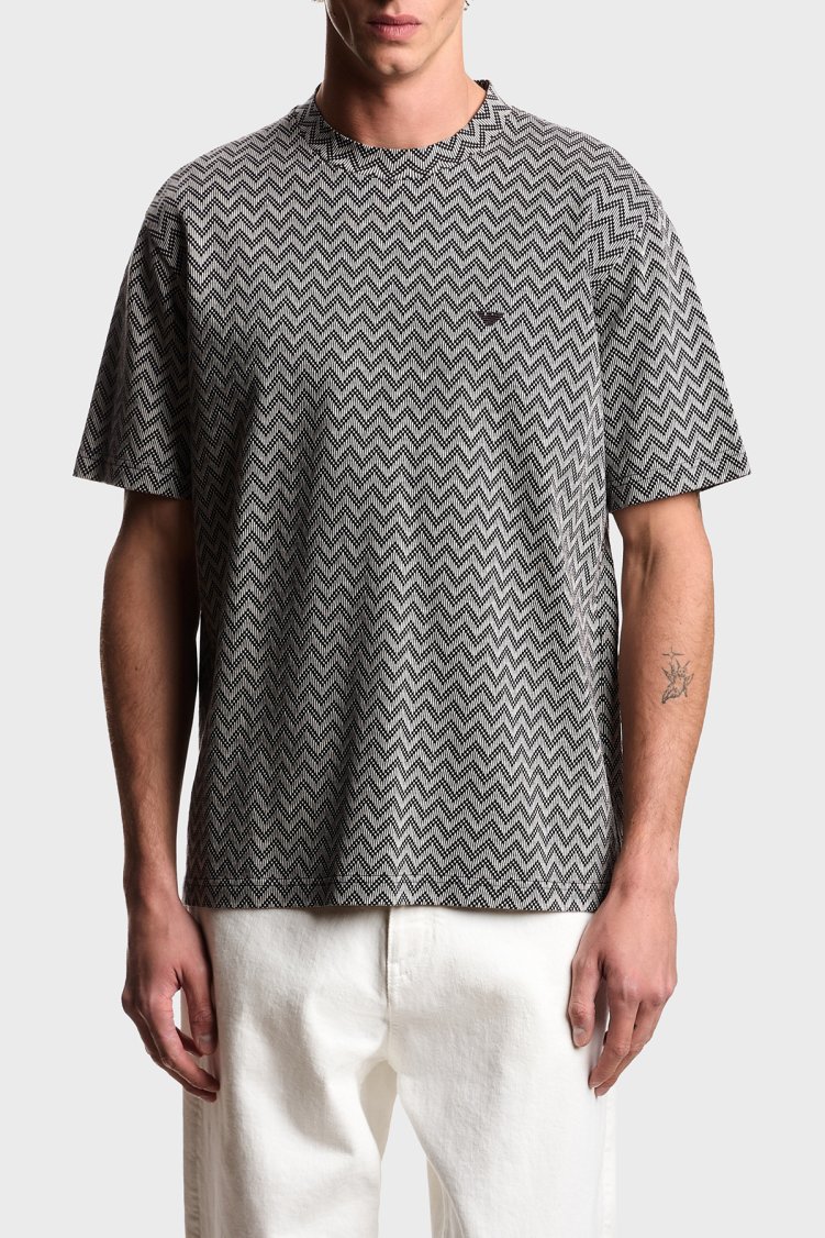 Emporio Armani Yün ve Kaşmir Karışımlı Desneli Bisiklet Yaka Erkek T Shirt EM005546 AF25181 F1008 GRİ - Emporio Armani