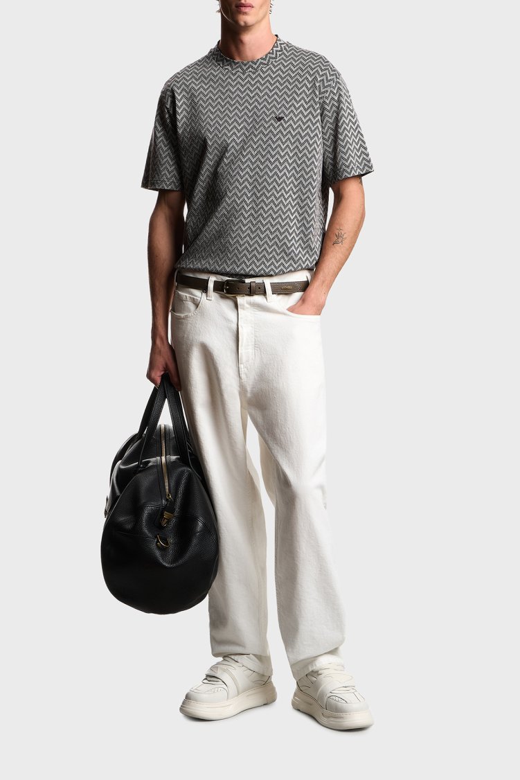 Emporio Armani Yün ve Kaşmir Karışımlı Desneli Bisiklet Yaka Erkek T Shirt EM005546 AF25181 F1008 GRİ - Emporio Armani (1)