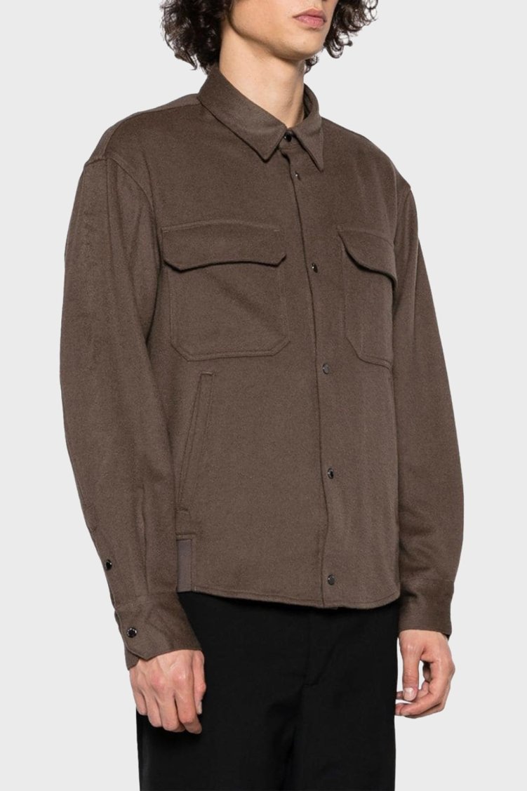 Emporio Armani Yün ve Kaşmir Karışımlı Regular Fit Erkek Gömlek 6R1C61 1NTYZ 0440 KAHVE - Emporio Armani