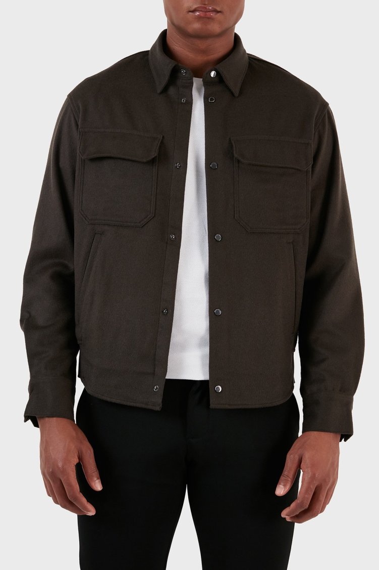 Emporio Armani Yün ve Kaşmir Karışımlı Regular Fit Erkek Gömlek 6R1C61 1NTYZ 05A6 KOYU ANTRASİT - Emporio Armani