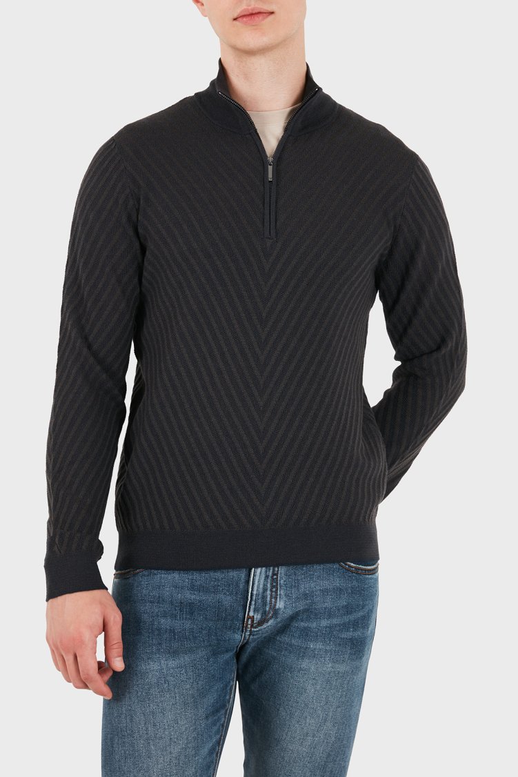 Emporio Armani Yünlü Fermuarlı Dik Yaka Erkek Kazak EM006316 AF27942 FB004 Lacivert - Emporio Armani