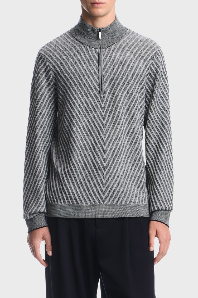 Emporio Armani Yünlü Fermuarlı Dik Yaka Erkek Kazak EM006316 AF27942 FC018 Siyah - Emporio Armani