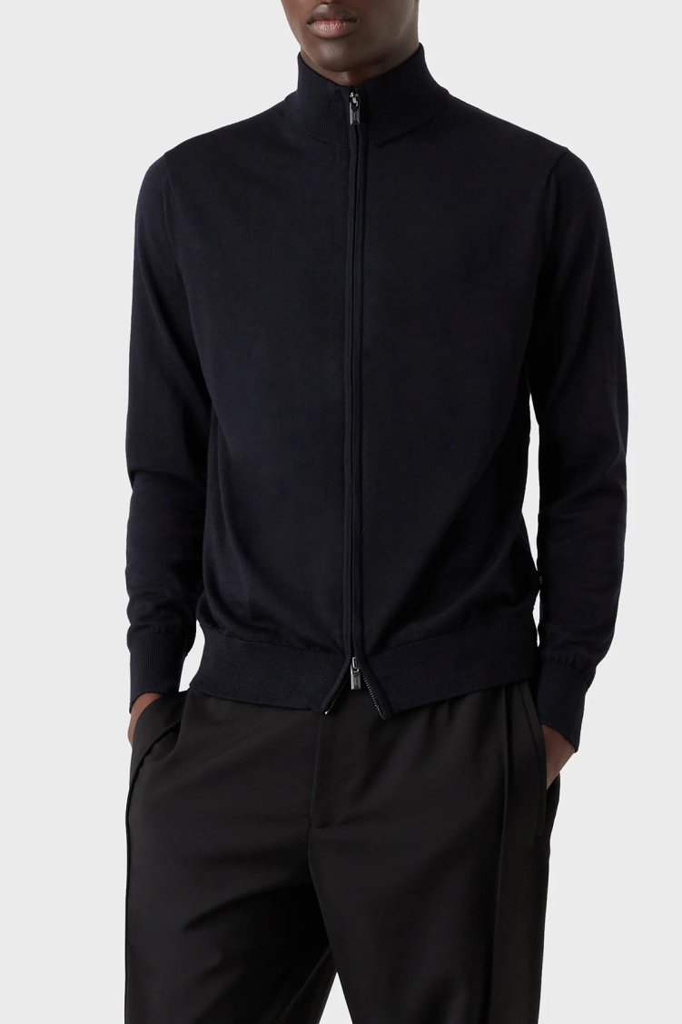 Emporio Armani Yünlü Fermuarlı Regular Fit Dik Yaka Erkek Hırka 8N1MUZ 1MJXZ 0999 SİYAH - Emporio Armani