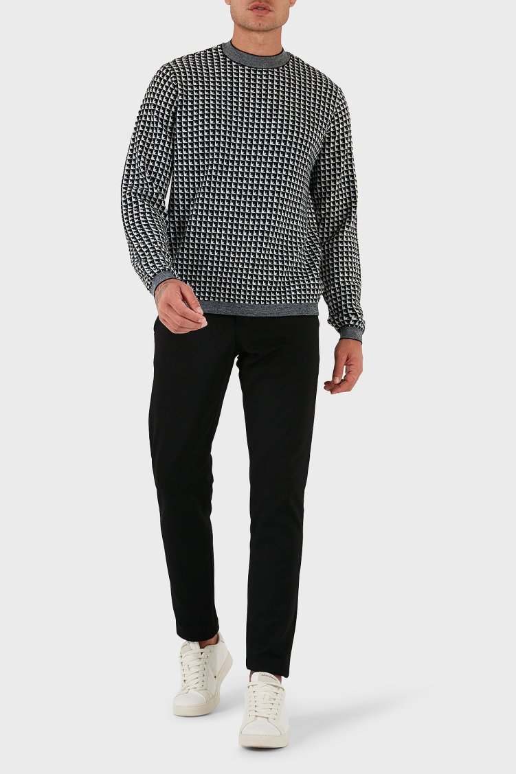 Emporio Armani Yünlü Jakarlı Logo Baskılı Regular Fit Bisiklet Yaka Erkek Kazak EM001989 AF14199 FC043 SİYAH-BEYAZ - Emporio Armani (1)