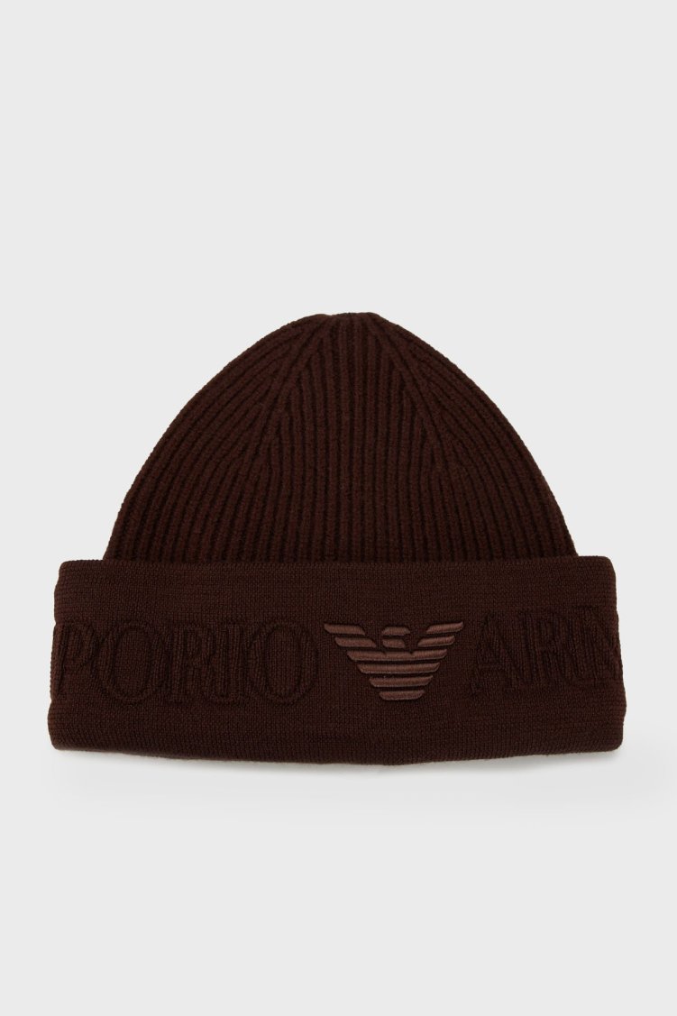 Emporio Armani Yünlü Logolu Erkek Bere EM003750 AF19896 U6279 KAHVE - Emporio Armani