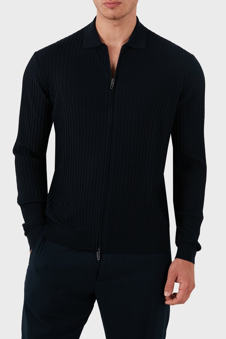 Emporio Armani Yünlü Regular Fit Fermuarlı Erkek Hırka EM000265 AF10460 UB118 LACİVERT - Emporio Armani