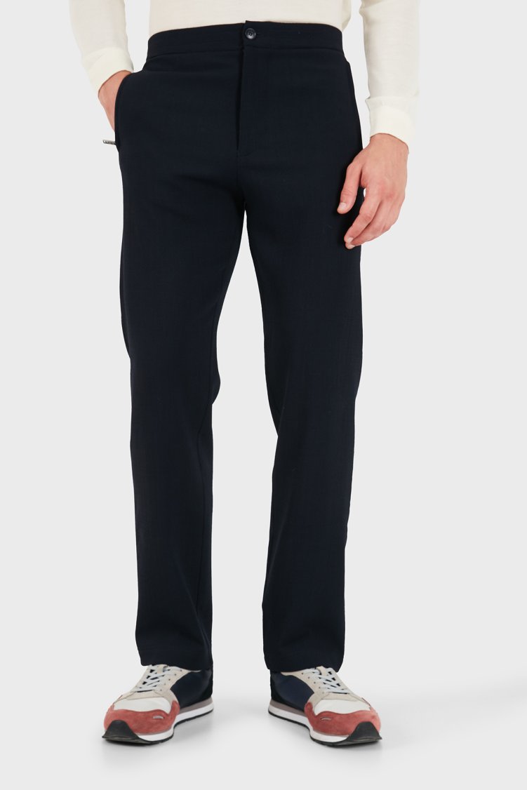 Emporio Armani Yünlü Regular Fit Normal Bel Düz Paça Erkek Pantolon EM004720 AF29404 UB109 Lacivert - Emporio Armani