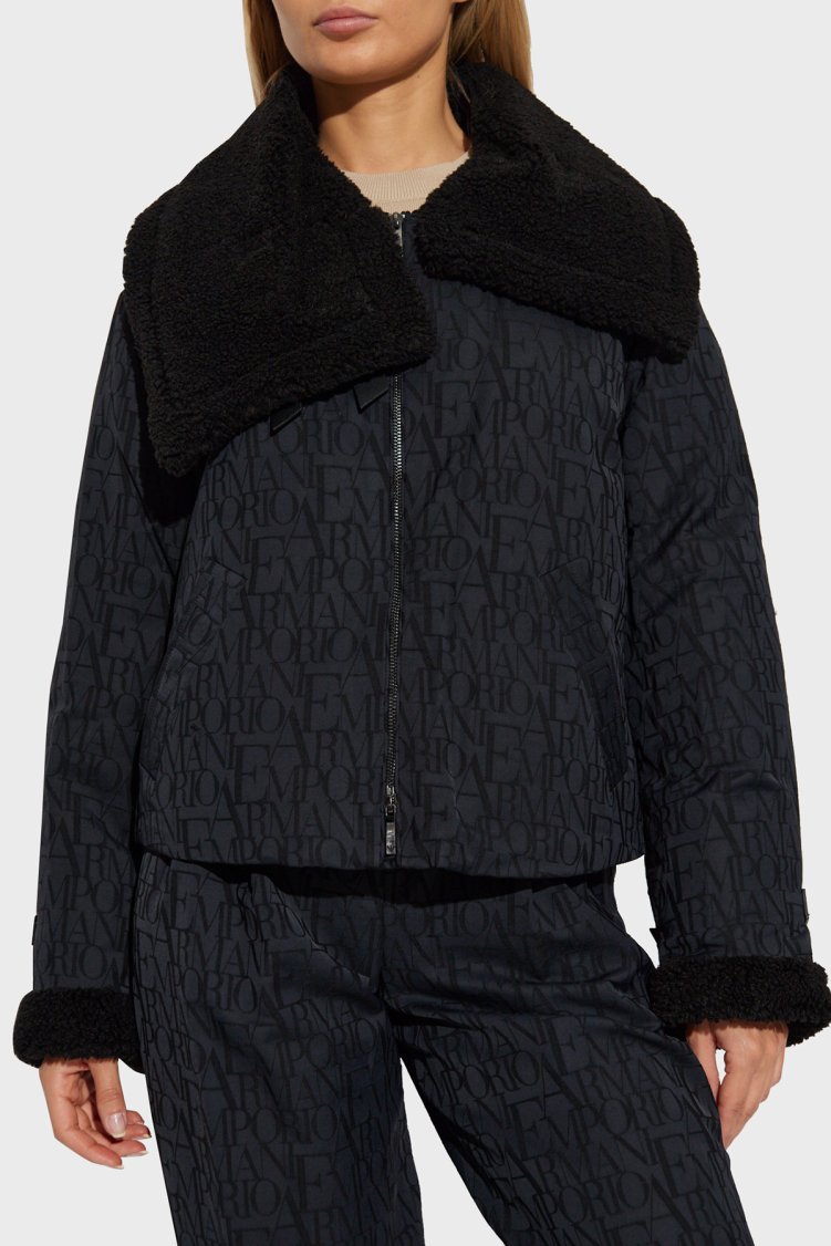 Emporio Armani Yünlü Relaxed Fit Asimetrik Yaka Biker Kadın Mont 6D2B62 2NGGZ 0999 SİYAH - Emporio Armani