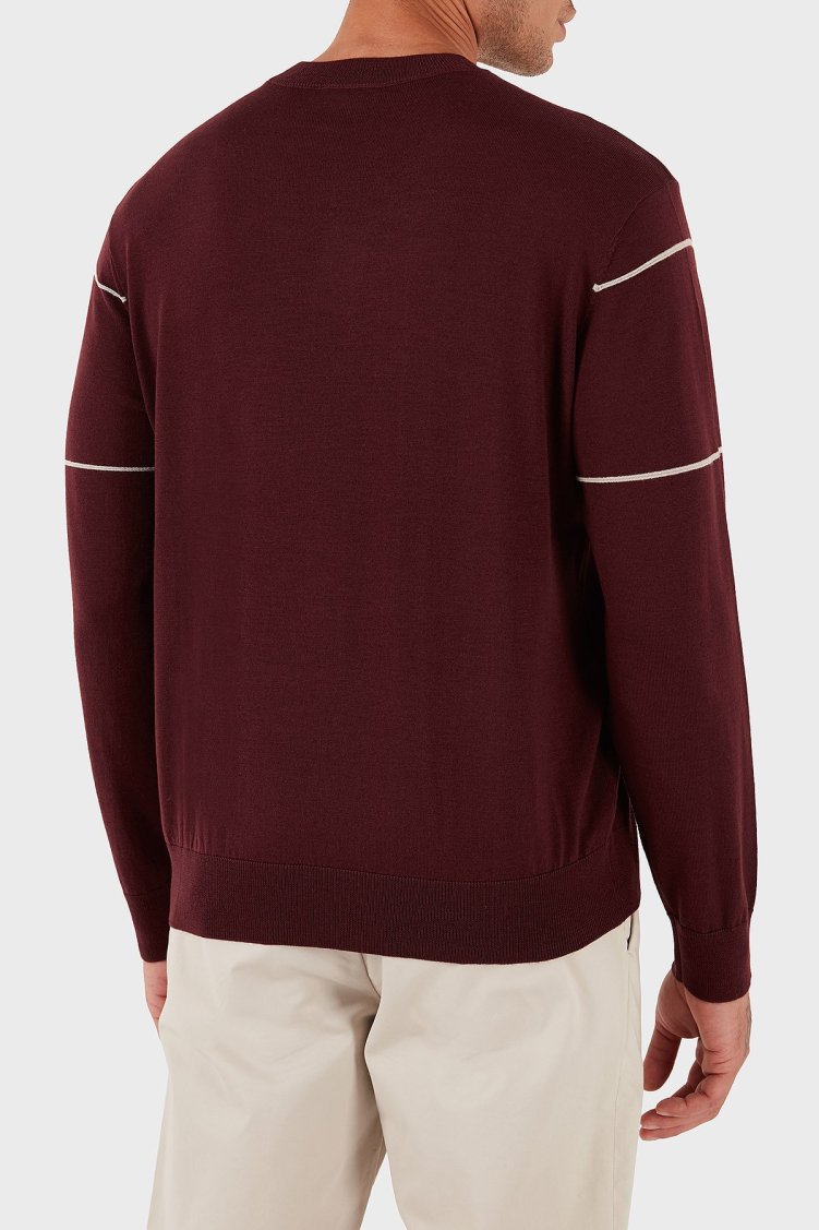 Emporio Armani Yünlü Şerit Detaylı Regular Fit Bisiklet Yaka Erkek Kazak EM002796 AF14199 M5065 BORDO - Emporio Armani (1)