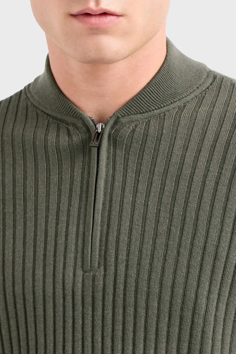 Emporio Armani Yünlü Slim Fit Yarım Fermuarlı Dik Yaka Erkek Kazak 6D1MXP 1MKDZ 06K0 HAKİ - Emporio Armani (1)