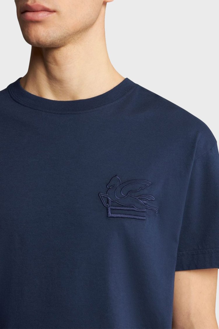 Etro % 100 Pamuk Regular Fit Bisiklet Yaka Logolu Erkek T Shirt MRMA0007 AR233 B0065 LACİVERT - Etro (1)