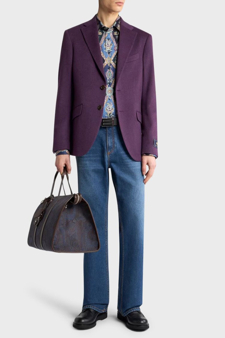 Etro Desenli % 100 Pamuk Regular Fit Kent Yaka Saten Erkek Gömlek MRIB0001 99SA5L4 X0883 LACİVERT - Etro (1)