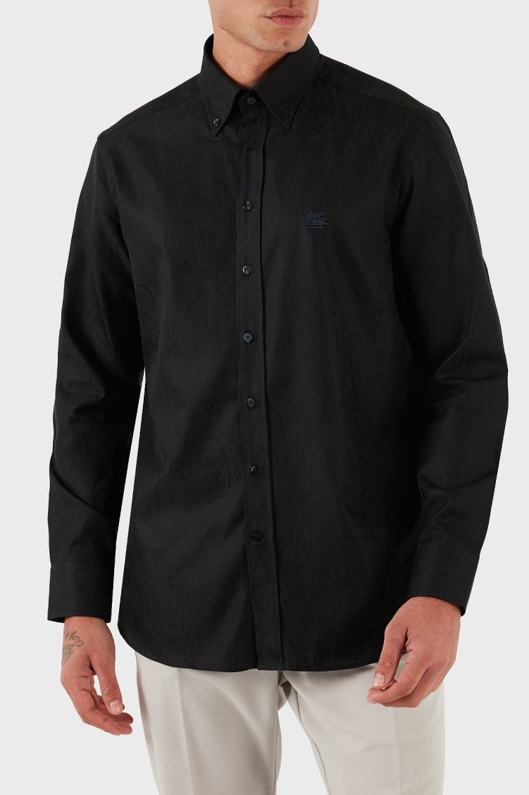 Etro Jakarlı % 100 Pamuk Regular Fit Düğmeli Yaka Erkek Gömlek MRIB0004 AQ043 N0000 SİYAH - Etro