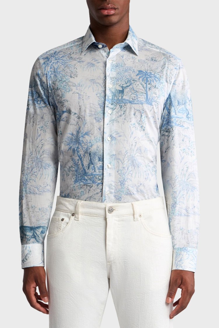 Etro Safari Desenli % 100 Pamuk Regular Fit Erkek Gömlek MRIB000199 SA5F4 X0883 MAVİ-BEYAZ - Etro