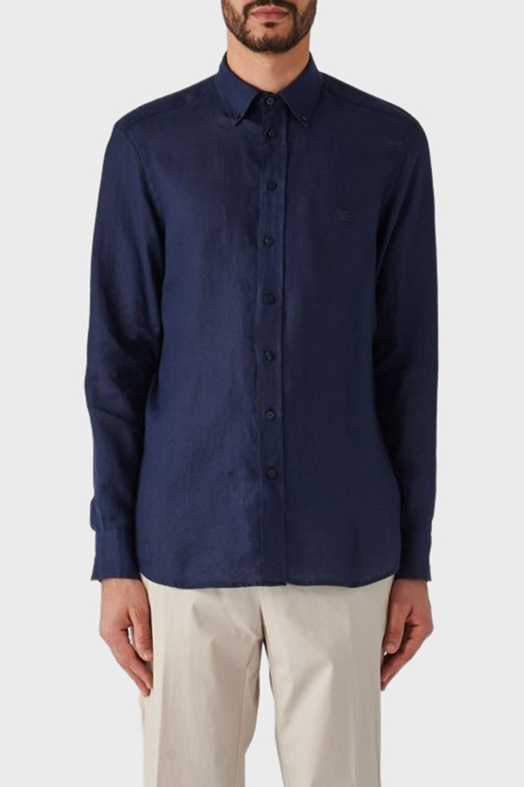 Etro Streç Pamuklu Regular Fit Düğmeli Yaka Erkek Gömlek MRIB0002 AV607 B0339 LACİVERT - Etro
