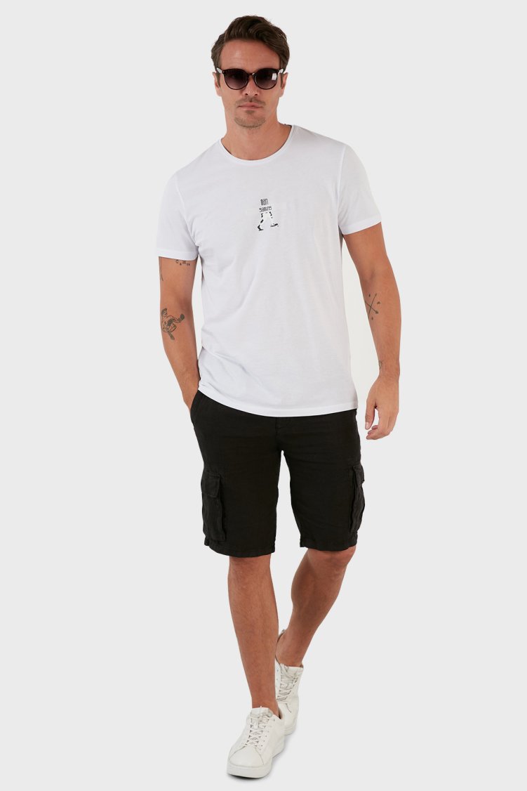 Exxe Belden Bağlamalı Cepli Regular Fit % 100 Keten Erkek Short 630JURIŞORT SİYAH - Exxe