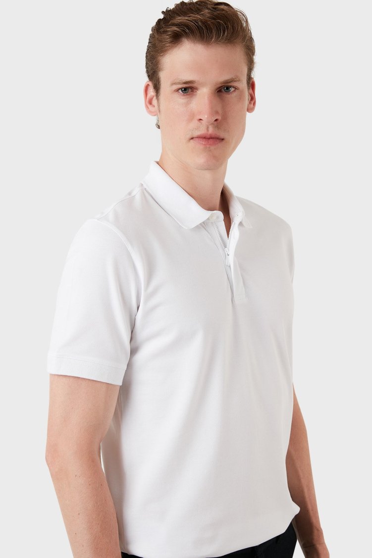 Exxe Pamuklu Regular Fit Düğme ve Fermuarlı T Shirt Erkek Polo EX601 BEYAZ - Exxe