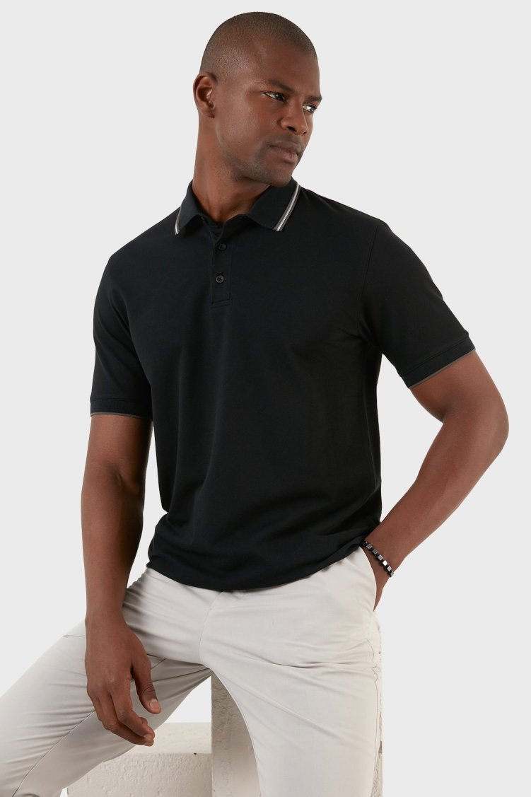 Exxe Pamuklu Regular Fit Düğmeli T Shirt Erkek Polo EX661 SİYAH - Exxe