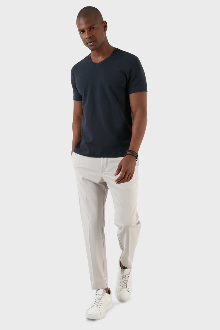 Exxe Pamuklu Regular Fit V Yaka Basic Erkek T Shirt EXXEMODJ000V LACİVERT - Exxe (1)