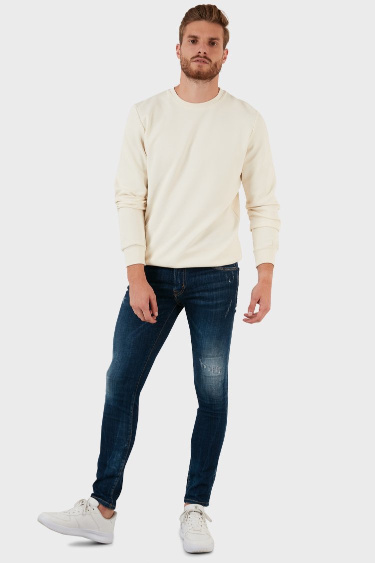 Exxe Pamuklu Yırtık Detaylı Normal Bel Skinny Fit Jeans Erkek Kot Pantolon 629DSK003 MAVİ - Exxe