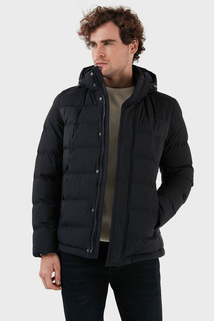 Exxe Suya Dayanıklı Kapüşonlu Regular Fit Erkek Mont EXK225313 LACİVERT - Exxe