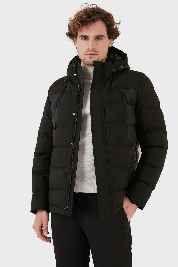 Exxe Suya Dayanıklı Kapüşonlu Regular Fit Erkek Mont EXK225313 SİYAH - Exxe