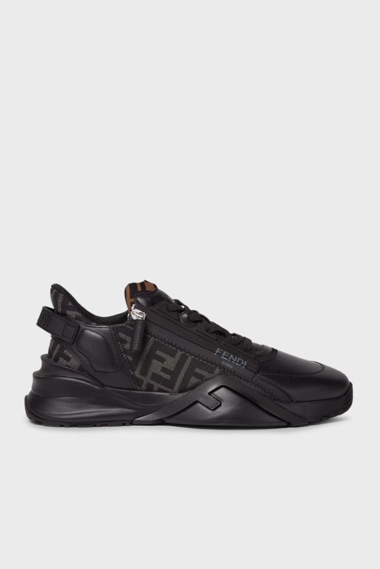 Fendi Hakiki Deri Logolu Bağcık ve Fermuarlı Sneaker Erkek Ayakkabı 7E1392 AJZH F1DV5 Siyah - Fendi