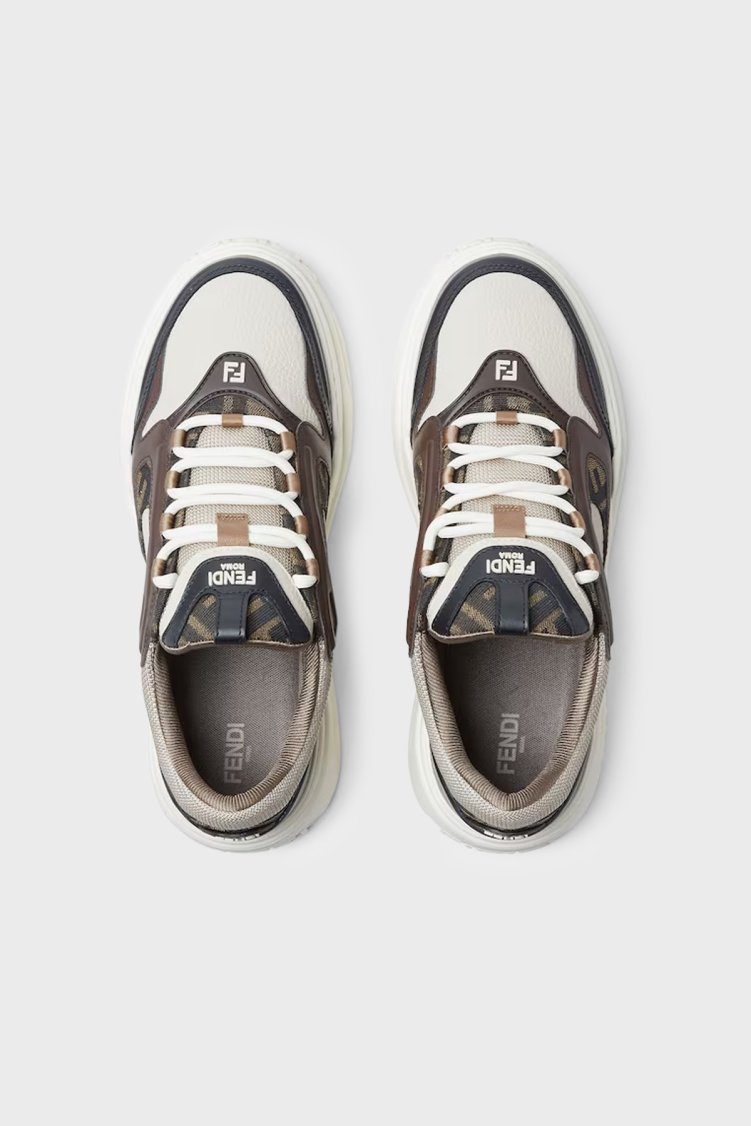 Fendi Logolu Deri Sneaker Erkek Ayakkabı 7E1728 AU20 F1T29 Kahve-Kırık Beyaz - Fendi (1)
