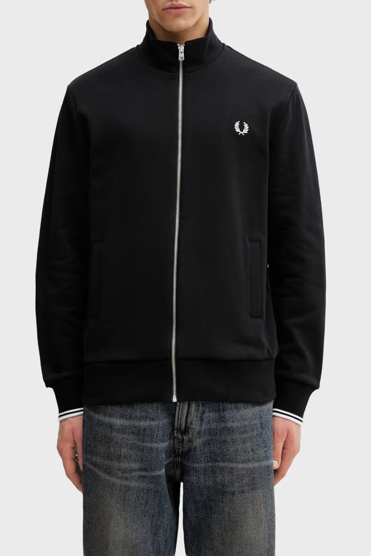 Fred Perry % 100 Pamuk Regular Fit Fermuarlı Erkek Sweat J3340 102 Siyah - Fred Perry