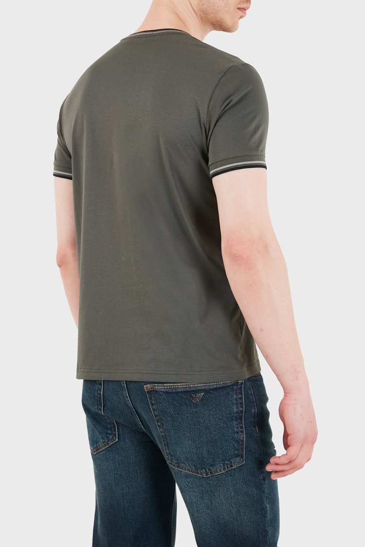 Fred Perry % 100 Pamuk Regular Fit Şerit Detaylı Bisiklet Yaka Erkek T Shirt M1588V 04B HAKİ - Fred Perry (1)