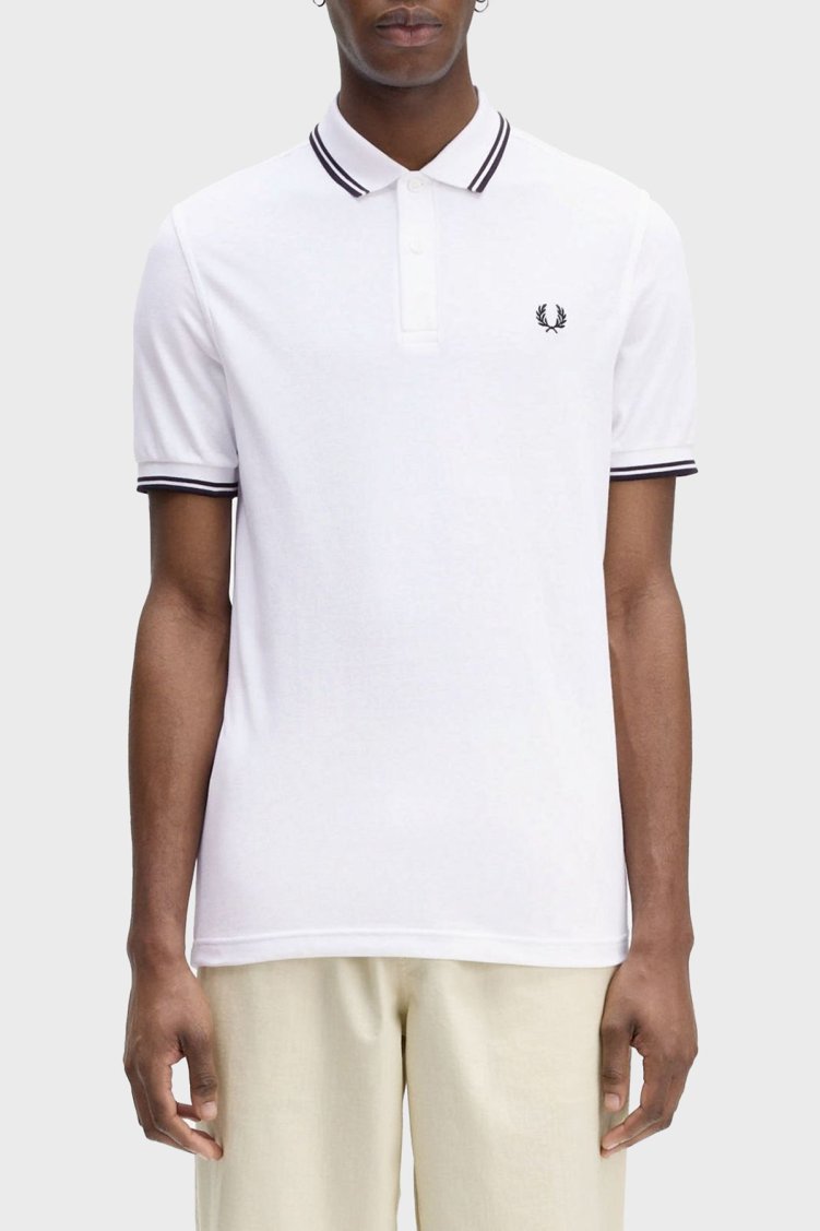 Fred Perry % 100 Pamuk Regular Fit Şerit Detaylı Düğmeli Erkek Polo Yaka T Shirt M3600 200 BEYAZ - Fred Perry