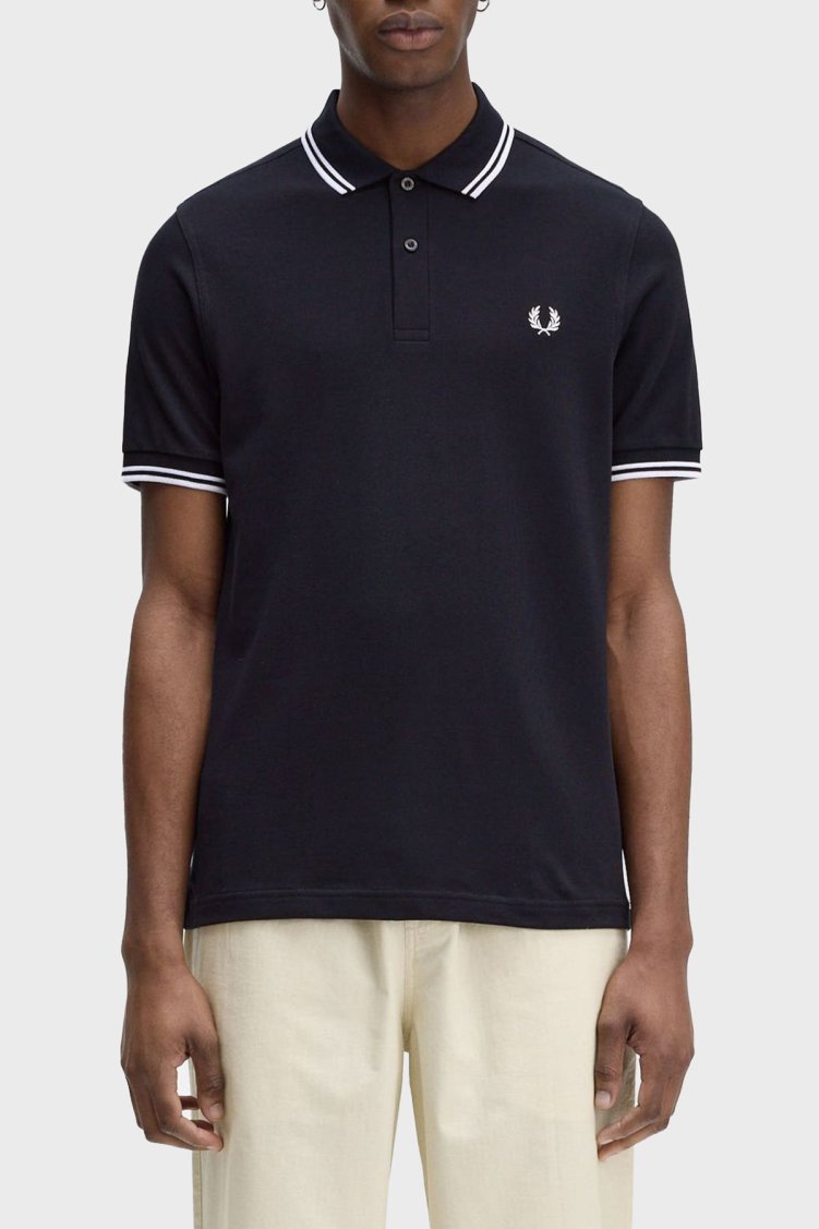 Fred Perry % 100 Pamuk Regular Fit Şerit Detaylı Düğmeli Erkek Polo Yaka T Shirt M3600 238 LACİVERT - Fred Perry