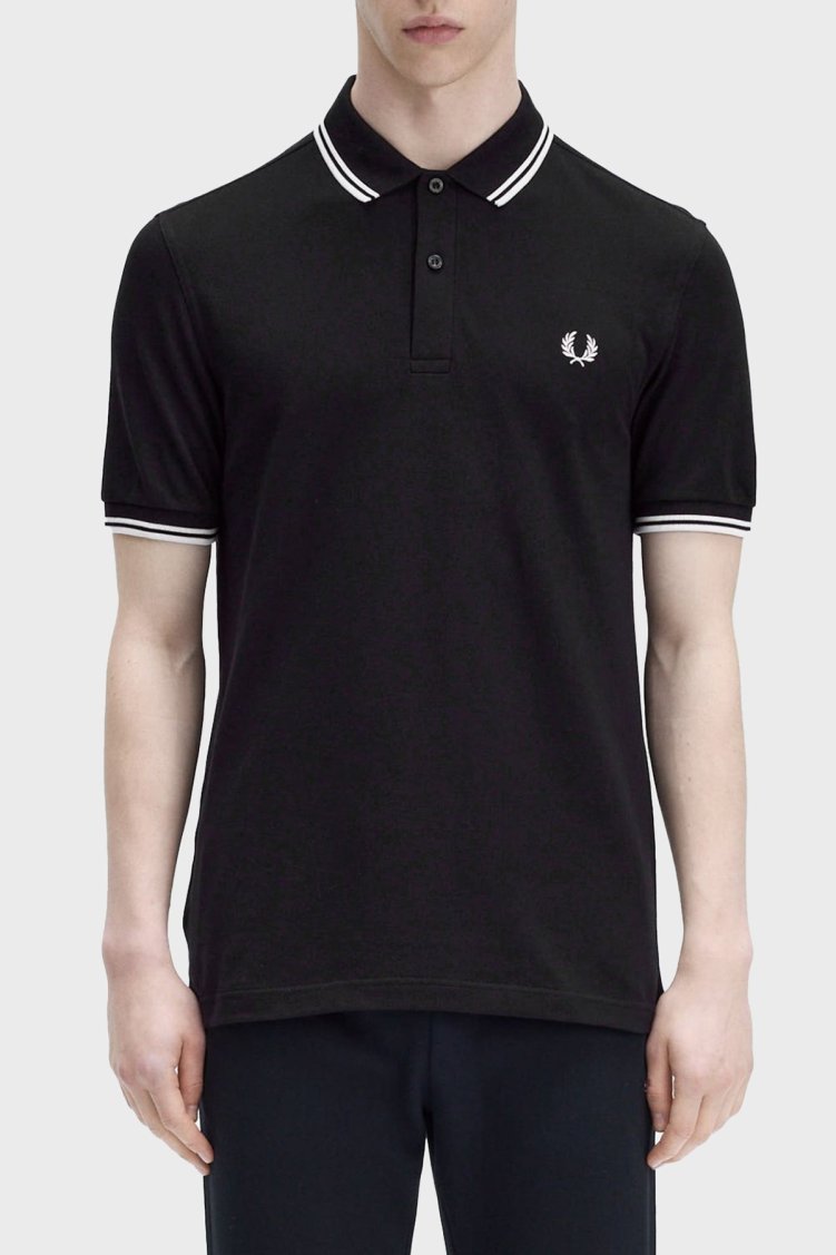 Fred Perry % 100 Pamuk Regular Fit Şerit Detaylı Düğmeli Erkek Polo Yaka T Shirt M3600 350 SİYAH - Fred Perry