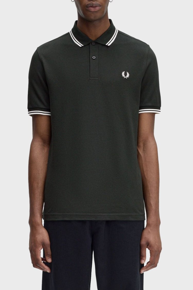 Fred Perry % 100 Pamuk Regular Fit Şerit Detaylı Düğmeli Erkek Polo Yaka T Shirt M3600 T50 KOYU YEŞİL - Fred Perry