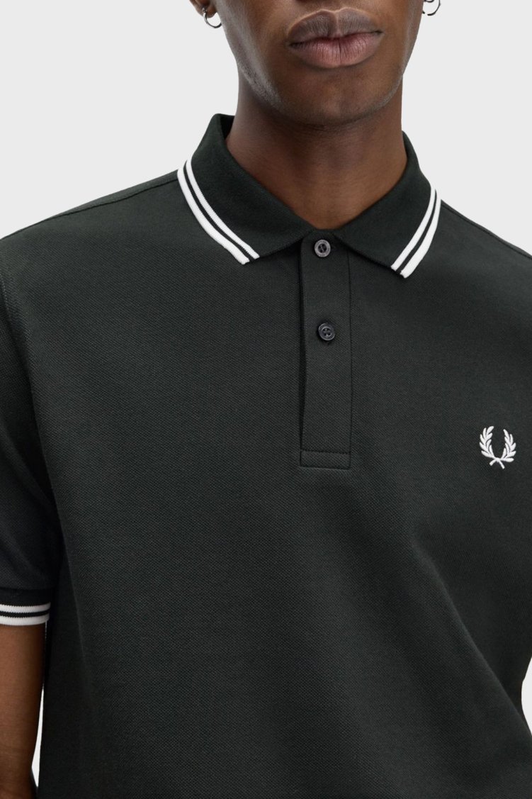 Fred Perry % 100 Pamuk Regular Fit Şerit Detaylı Düğmeli Erkek Polo Yaka T Shirt M3600 T50 KOYU YEŞİL - Fred Perry (1)