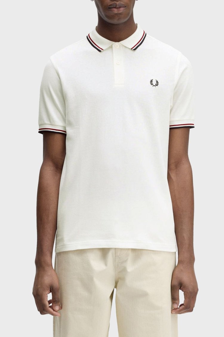 Fred Perry % 100 Pamuk Regular Fit Şerit Detaylı Düğmeli Erkek Polo Yaka T Shirt M3600 T60 EKRU - Fred Perry