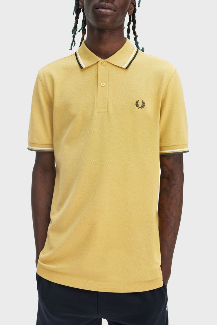 Fred Perry % 100 Pamuk Regular Fit Şerit Detaylı Düğmeli Erkek Polo Yaka T Shirt M3600 Y33 SARI - Fred Perry