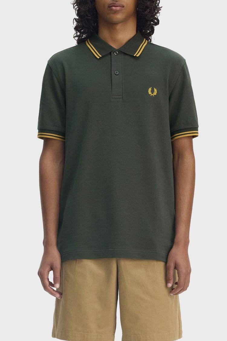 Fred Perry % 100 Pamuk Regular Fit Şerit Detaylı Düğmeli Erkek Polo Yaka T Shirt M3600 Y22 YEŞİL - Fred Perry